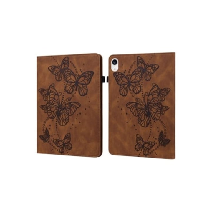 Husa tableta cu suport pentru carduri, protectie anti-cadere, model cu fluturi, culoare maro, pentru iPad Pro 11 2021/iPad Air 4