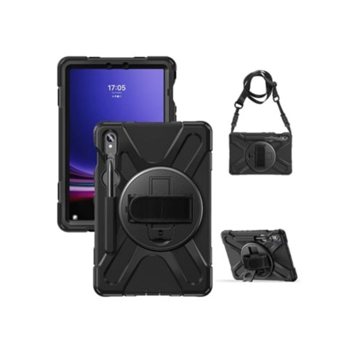 Husa tableta pentru Samsung Galaxy Tab S6 Lite 10.4, neagra, cu suport si curea de protectie