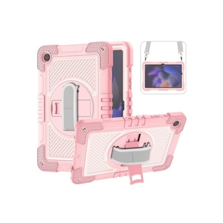Husa tableta pentru Samsung Galaxy Tab A9 Lite 8.7 2023, suport rotativ, culoare contrastanta, roz auriu