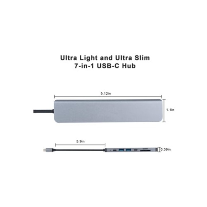 Hub USB C 7-in-1, 4K HDMI, cititor carduri SD si TF, incarcare PD 100W, pentru Macbook