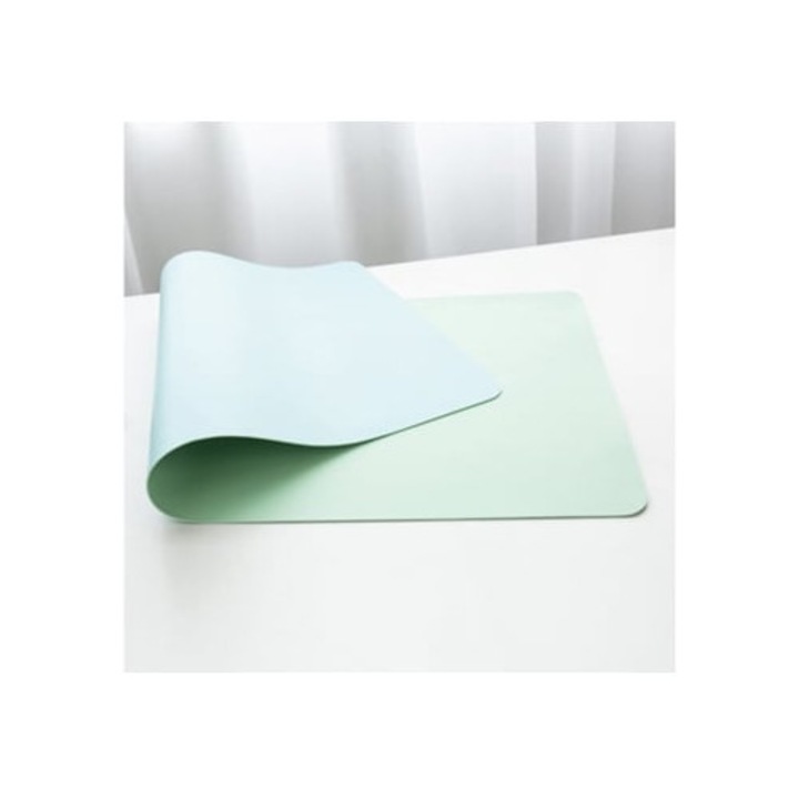 Mousepad dublu fata, anti-derapant, impermeabil, verde si albastru deschis, 90x45cm
