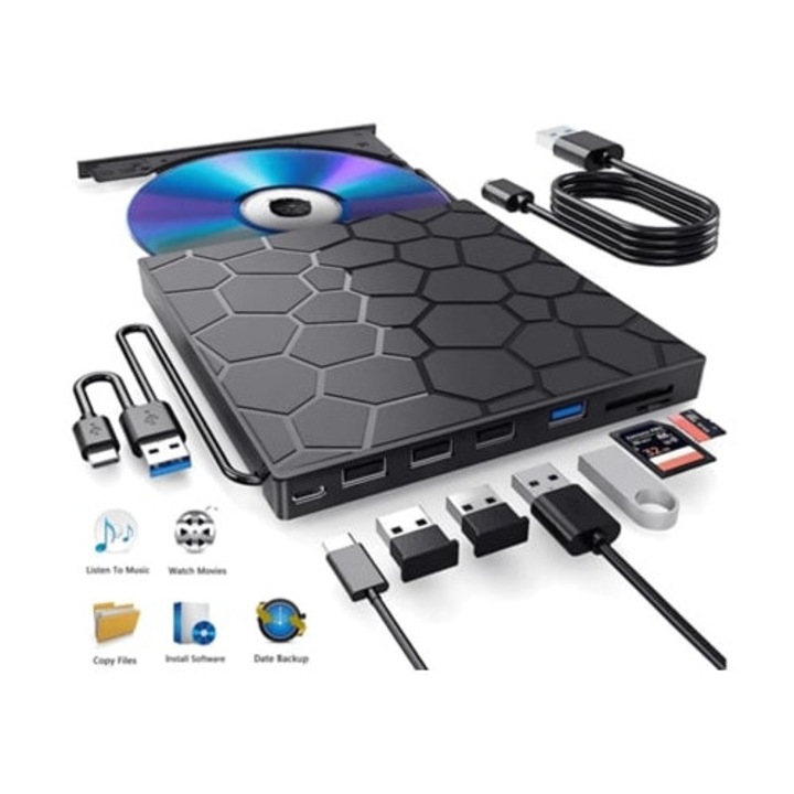 Unitate optica externa 7 in 1 USB 3.0 Ultra Slim, negru