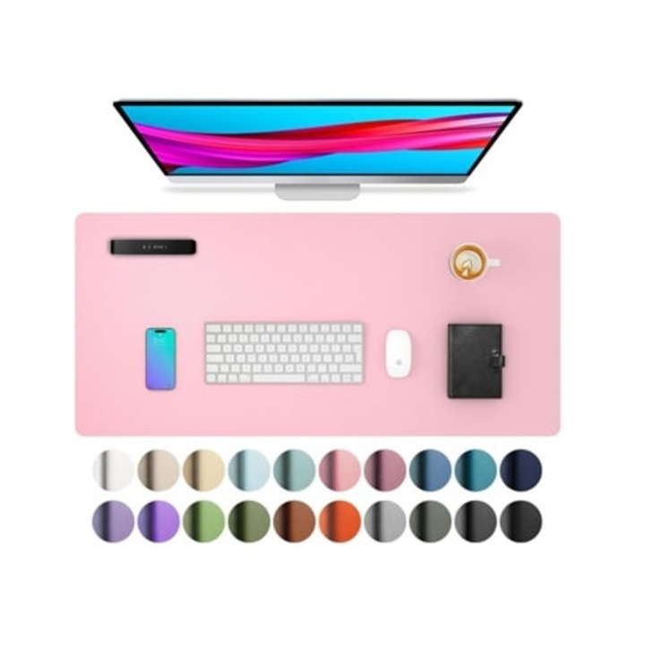 Protector de birou din piele, mouse pad, non-alunecare, roz, 90x40cm