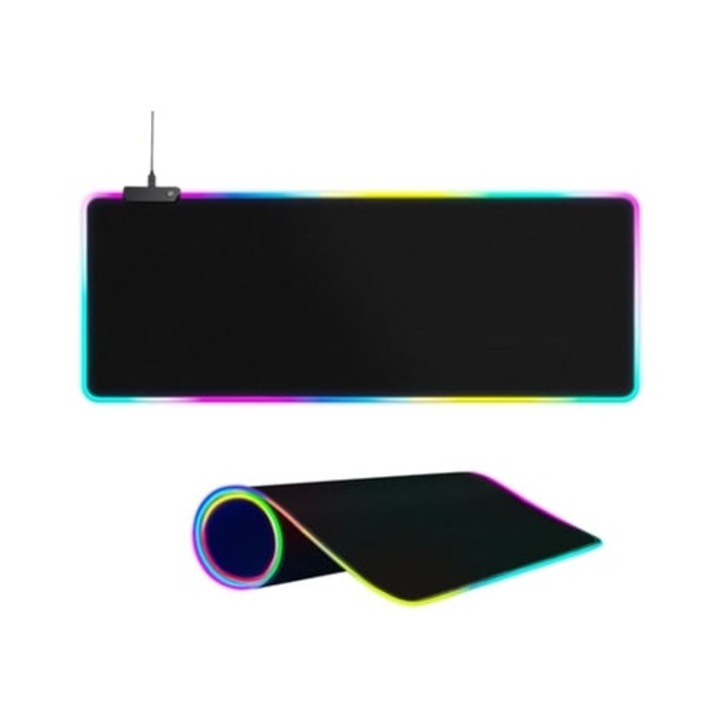 Mousepad RGB, 15 moduri de iluminare, control tactil, baza din cauciuc antiderapant, 800x300mm