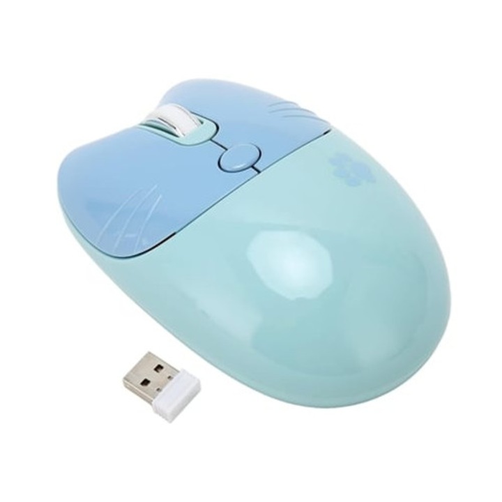Egér vezeték nélküli kettős mód 2.4Ghz, Gusshious, macska design, hordozható, kék