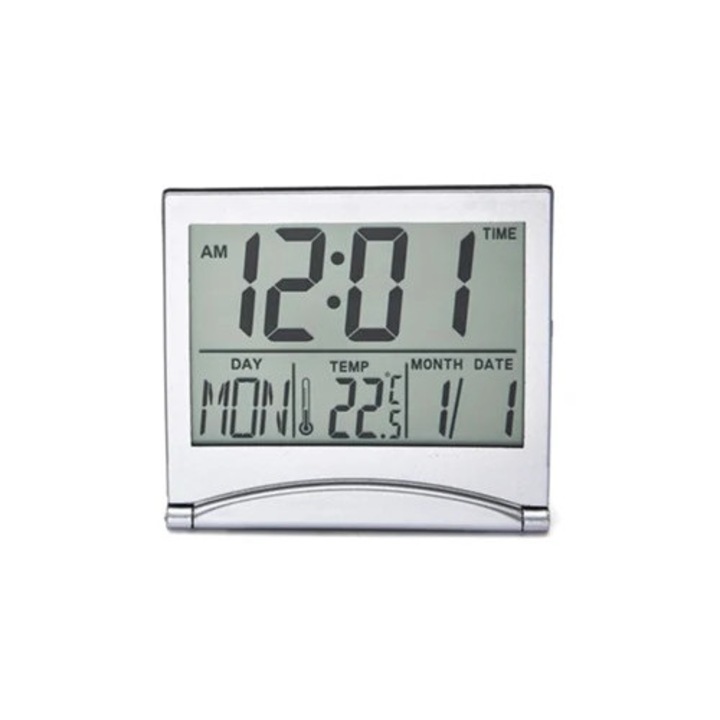 Elektronikus asztali óra, összecsukható ébresztőóra, dátum- és hőmérséklet-kijelző, többszínű
