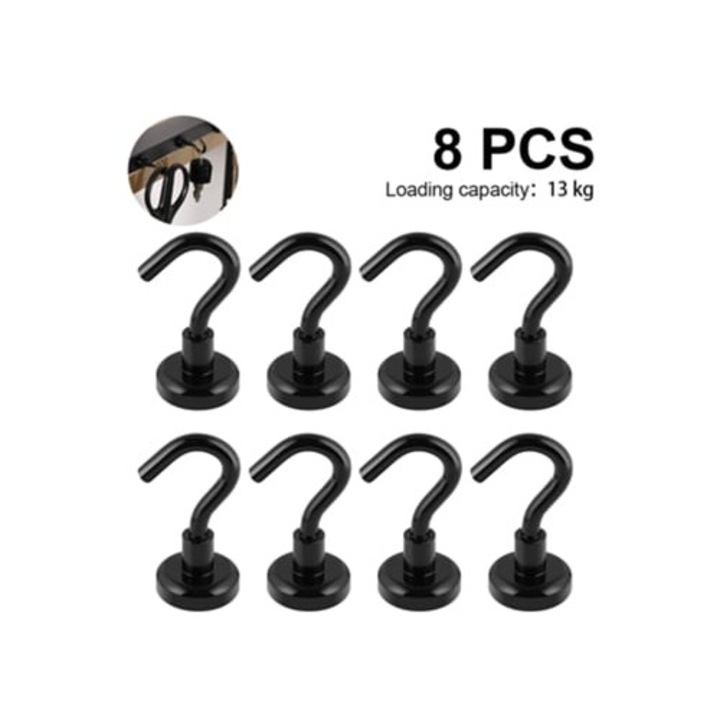 8 darabos mágneses kampókészlet, neodímium mágnes, hűtőhöz, szerszámokhoz, grillhez, ruhákhoz, tároláshoz