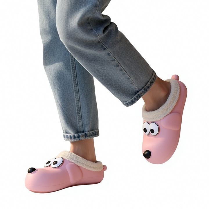 Papuci de casa draguti in forma de catel 7158roz 121774, Roz, 39-40