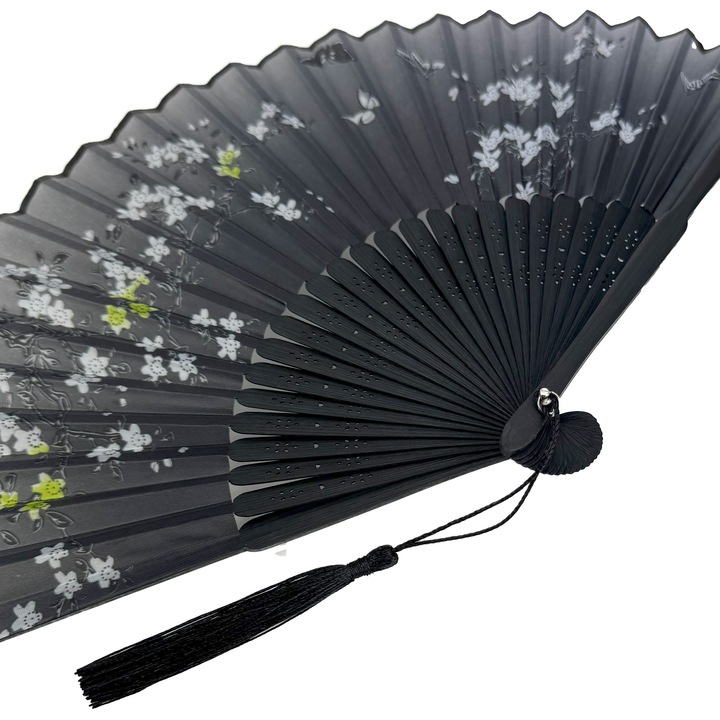 Комплект от 2 сгъваеми ръчни ветрила 21×37 см – китайски, стабилни, идеални за охлаждане (сив цвят)