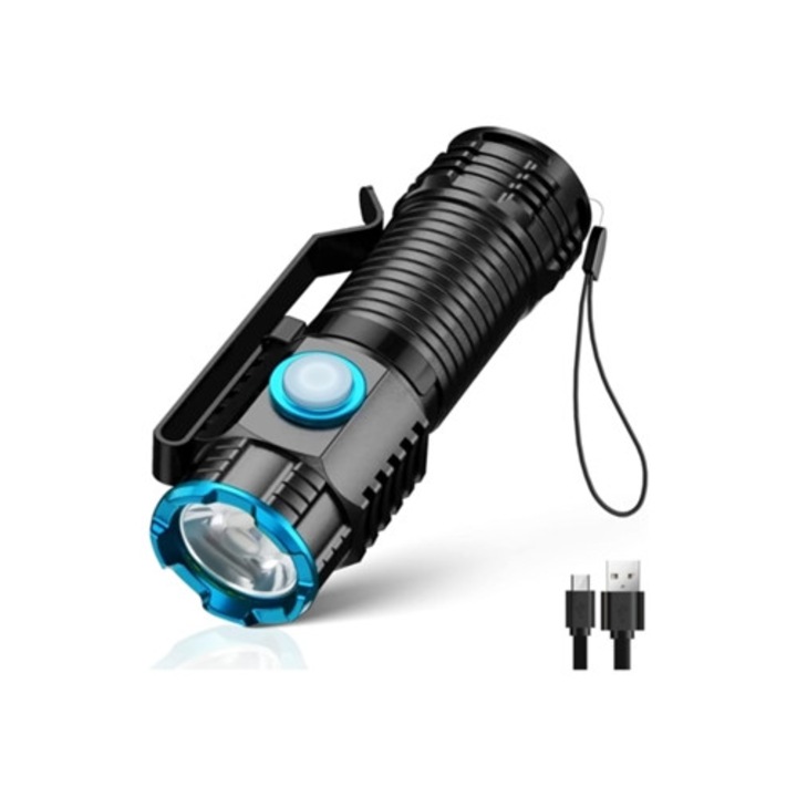 Lanterna DIGITALLAB F19 1200 lumeni LED compacta, reincarcabila USB, design exclusiv, neagra