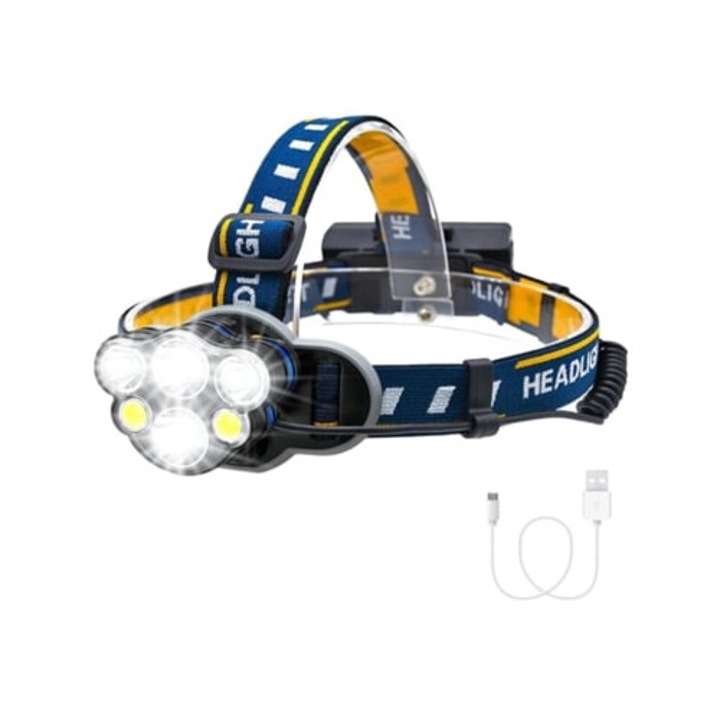 Lanterna LED reincarcabila 1000 Lumen, 6 LED-uri, 8 moduri de iluminare, ajustabila, impermeabila, neagra