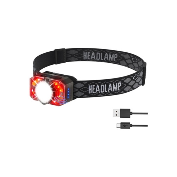 Lanterna cu LED rosu 1000 lumeni, 6 moduri, impermeabil IP65, incarcare Type-C, DIGITALLAB