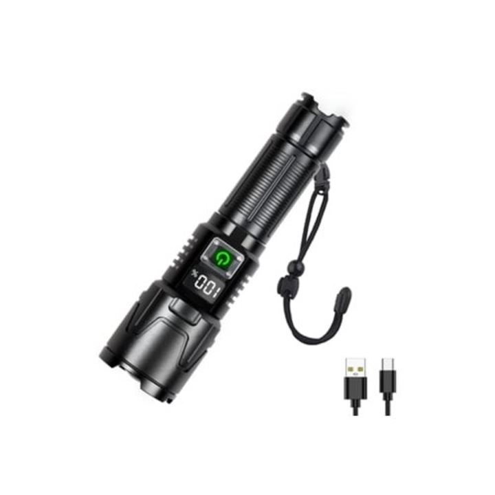 Акумулаторен фенер 4500 лумена с дигитален дисплей, комплект