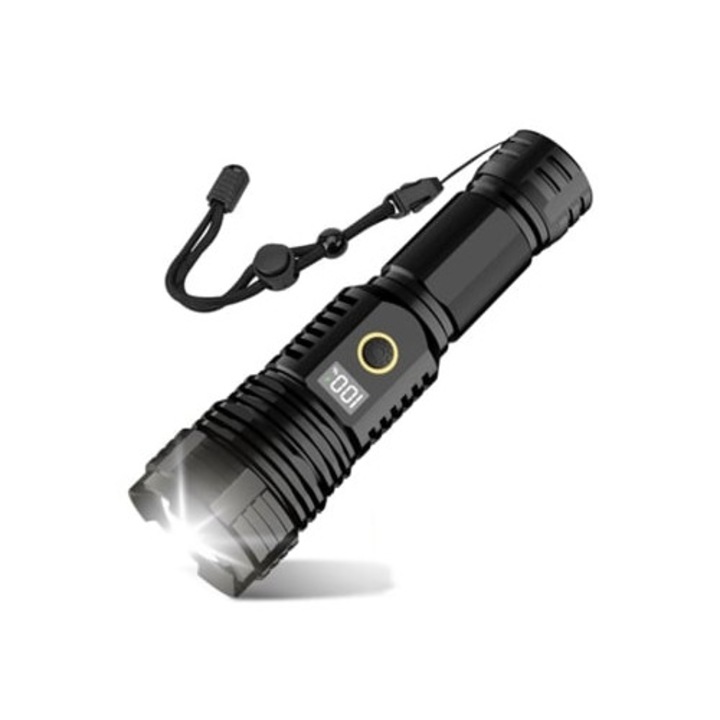 Акумулаторен фенер 990,000 лумена, LCD дисплей, 5 режима, водоустойчив IPX7