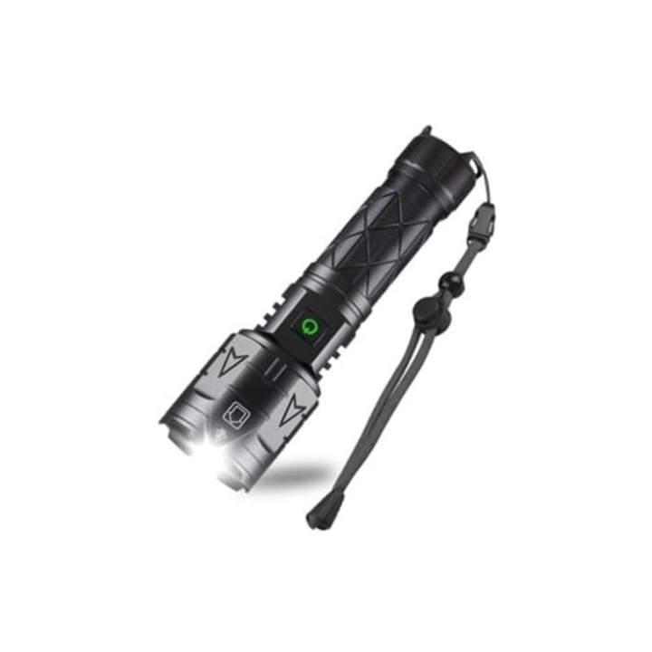 Lanterna reincarcabila 100,000 lumeni, 5 moduri, zoom, impermeabil IPX5