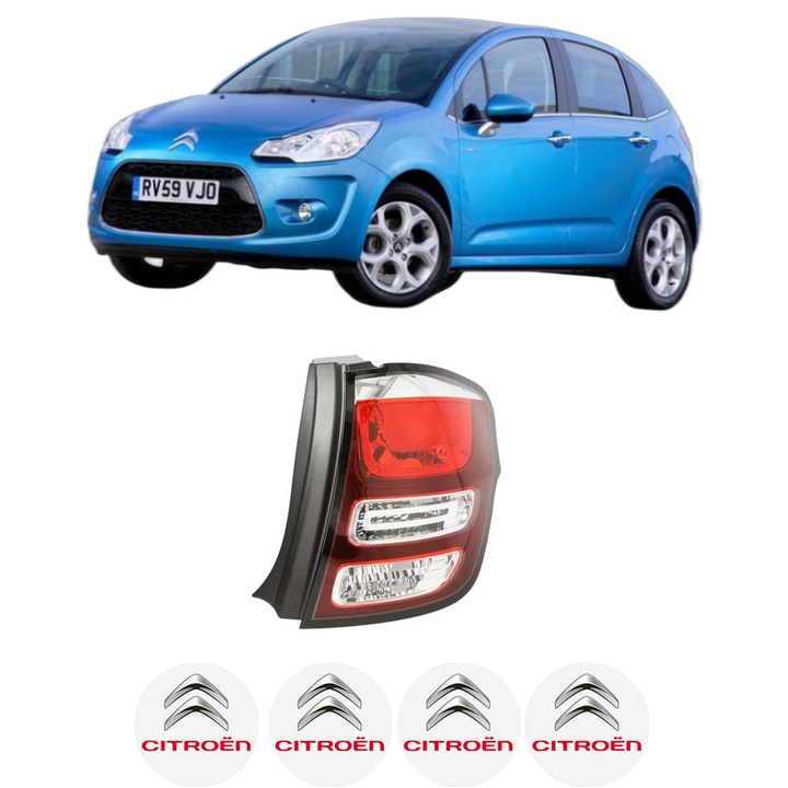 Lampa Stop Spate Dreapta CITROEN C3 II Hatchback Van (SC_) din 2010-2016, Auto, TYC, 4x Stickere auto cu CITROEN