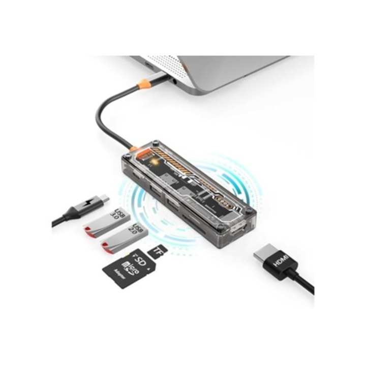 USB C Hub 6 az 1-ben HDMI 4K, 100W PD, szürke