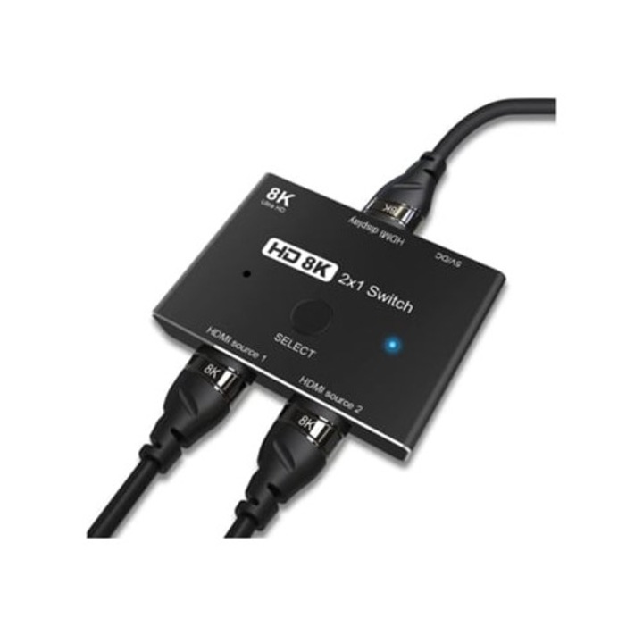 HDMI 2.1 Ultra HD 8K irányváltó kapcsoló, fekete