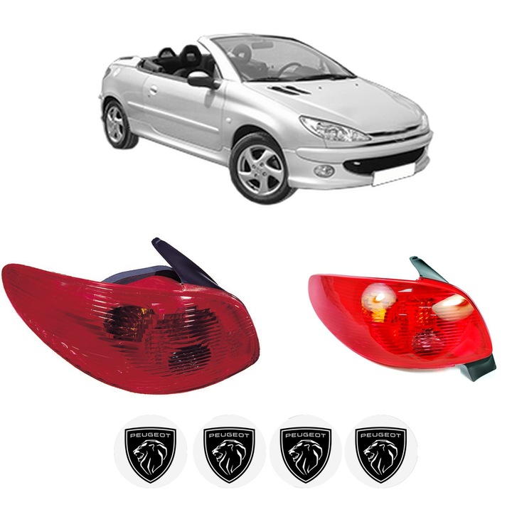 Set Stopuri Spate Stanga Dreapta PEUGEOT 206 CC (2D) din 2000-2007, Auto, DEPO, 4x Stickere auto cu PEUGEOT