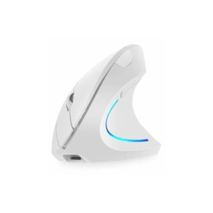 Mouse vertical wireless 2.4GHz ergonomic, DPI ajustabil 800/1200/1600/2400, alb
