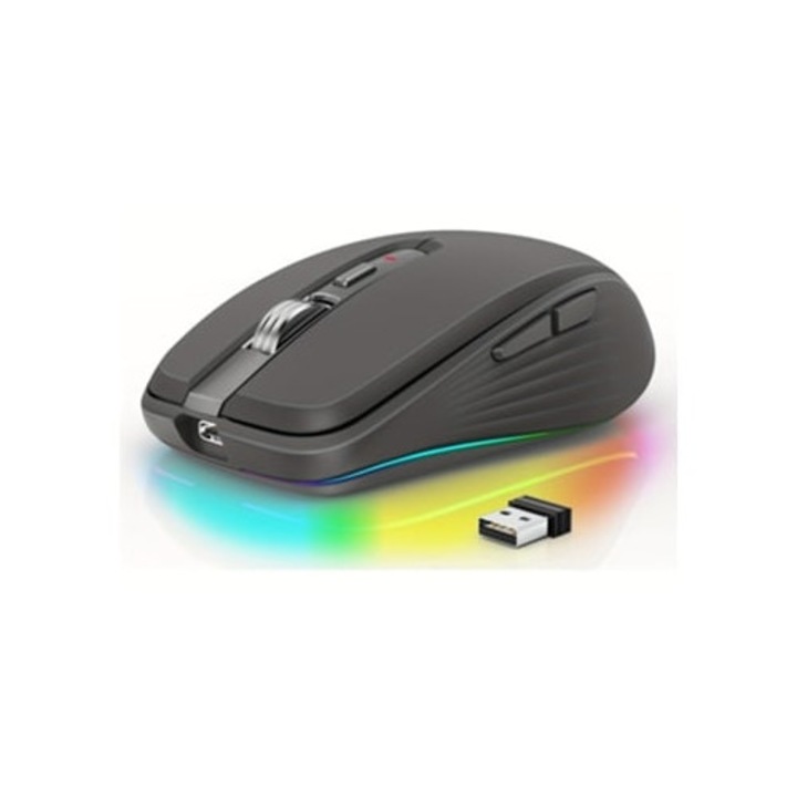 Mouse wireless Bluetooth 5.1, 2.4G, 2400 DPI, negru