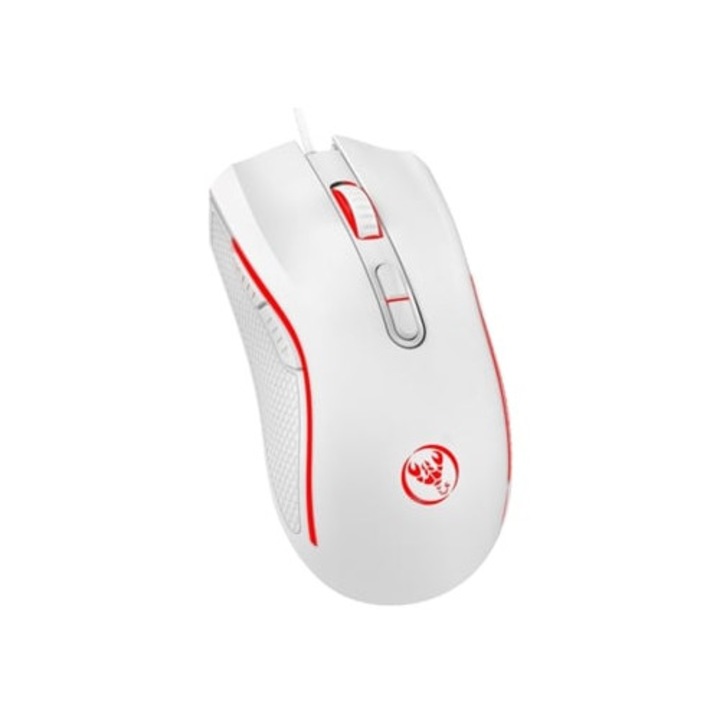Mouse cu fir colorat cu iluminare 3200dpi ajustabil pentru gaming, alb