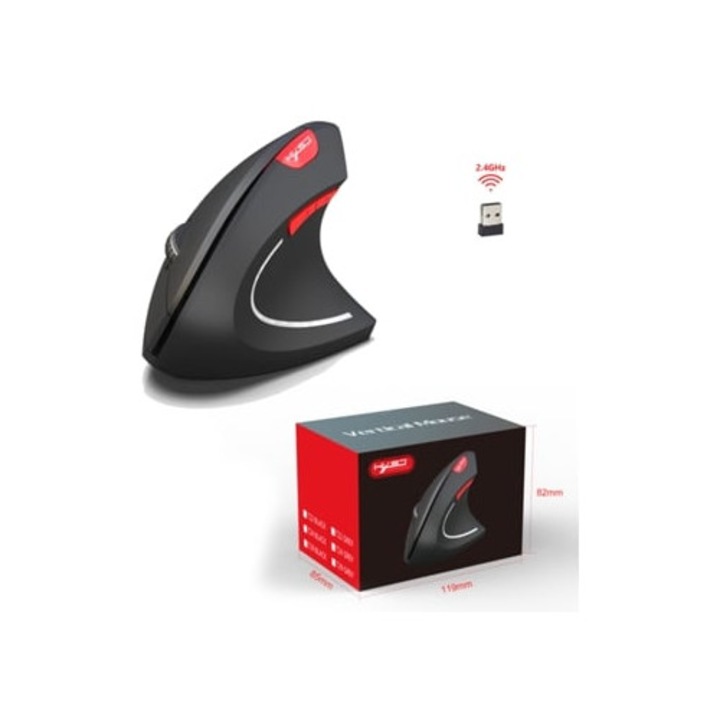 Mouse vertical ergonomic wireless 2.4 Ghz, negru