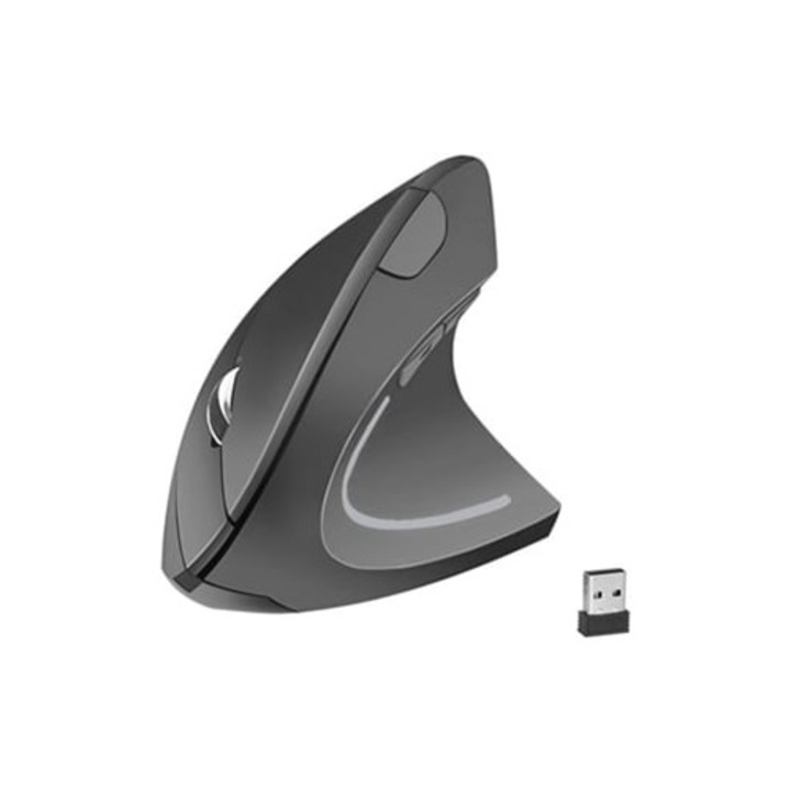 Mouse vertical ergonomic wireless 2.4g, alimentat cu baterii, gri, pentru laptopuri