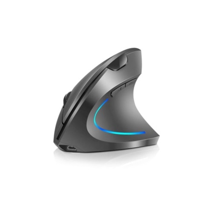 Mouse vertical wireless 2.4GHz ergonomic, DPI ajustabil 800/1200/1600/2400, gri