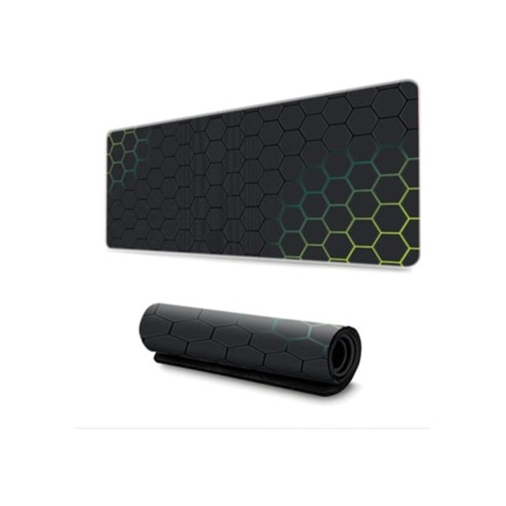 Mousepad cu grilaj hexagonal antiderapant, 40x90x0.3cm, pentru gaming si birou