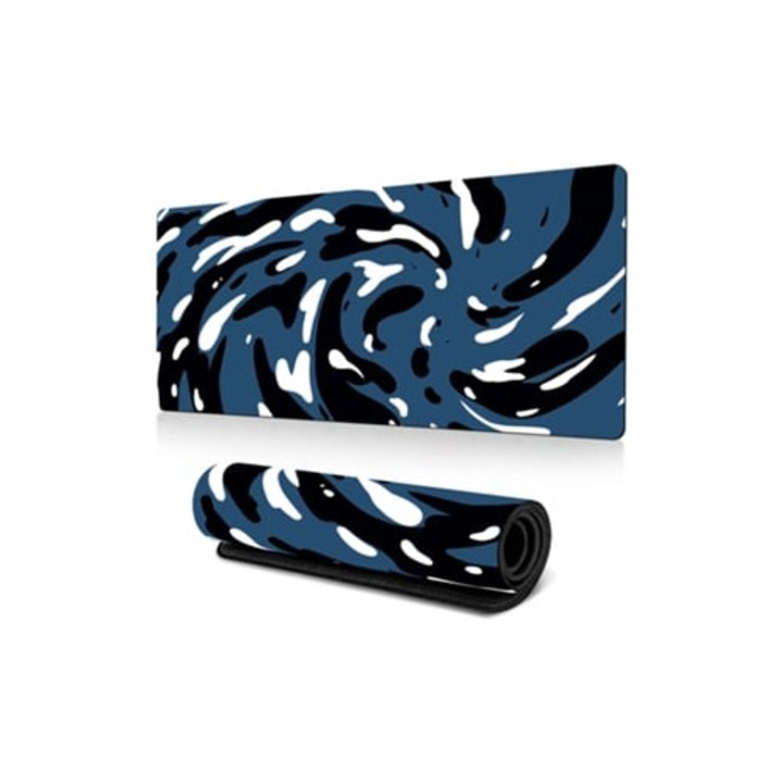 Mousepad Gertiz, lavabil, baza din cauciuc antiderapant, 40x90x0.3cm, albastru inchis cu alb