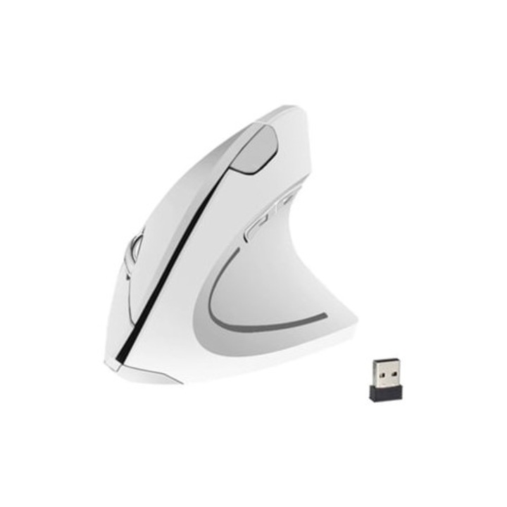Mouse vertical ergonomic wireless 2.4g, alb, pentru laptopuri