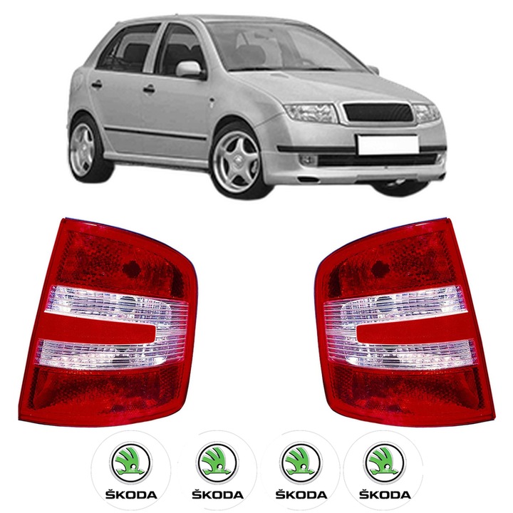 Set Stopuri Spate Stanga Dreapta SKODA FABIA I (6Y2) din 1999-2008, Auto, DEPO, 4x Stickere auto cu SKODA