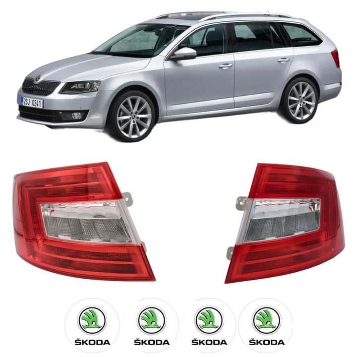 Set Stopuri Spate Stanga Dreapta SKODA OCTAVIA III Combi (5E5, 5E6) din 2012-2020, Auto, TYC, 4x Stickere auto cu SKODA