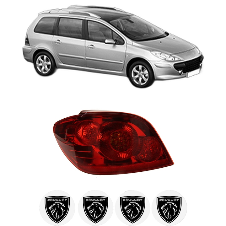 Lampa Stop Spate Stanga PEUGEOT 307 SW (3H) din 2002-2009, Auto, DEPO, 4x Stickere auto cu PEUGEOT