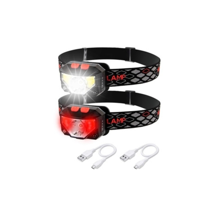 Акумулаторен LED фенер, комплект от 2 броя, 6 режима на бяло и червено осветление, регулируем ъгъл, водоустойчив