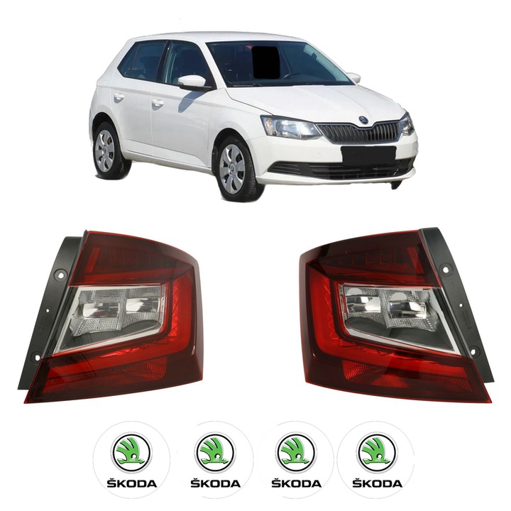 Set Stopuri Spate Stanga Dreapta SKODA FABIA III Praktik (NJ5) din 2014-2022, Auto, DEPO, 4x Stickere auto cu SKODA