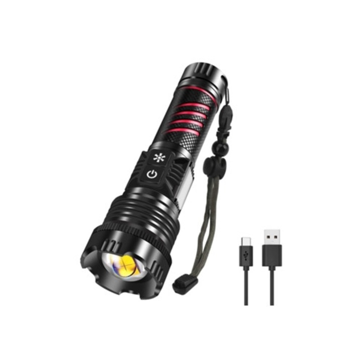 LED taktikai lámpa 20 000 lumen, piros fény, újratölthető, vízálló, DIGITALLAB