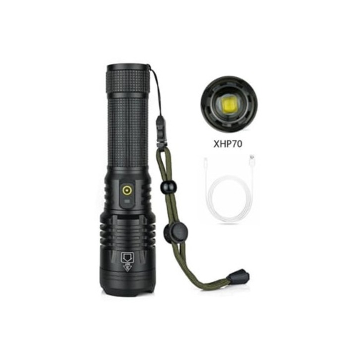 Акумулаторен LED фенер с USB, 5000 лумена, с увеличение, 5 режима, за къмпинг и аварийни ситуации