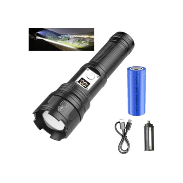 DIGITALLAB Újratölthető taktikai zseblámpa, 10 üzemmód, fekete