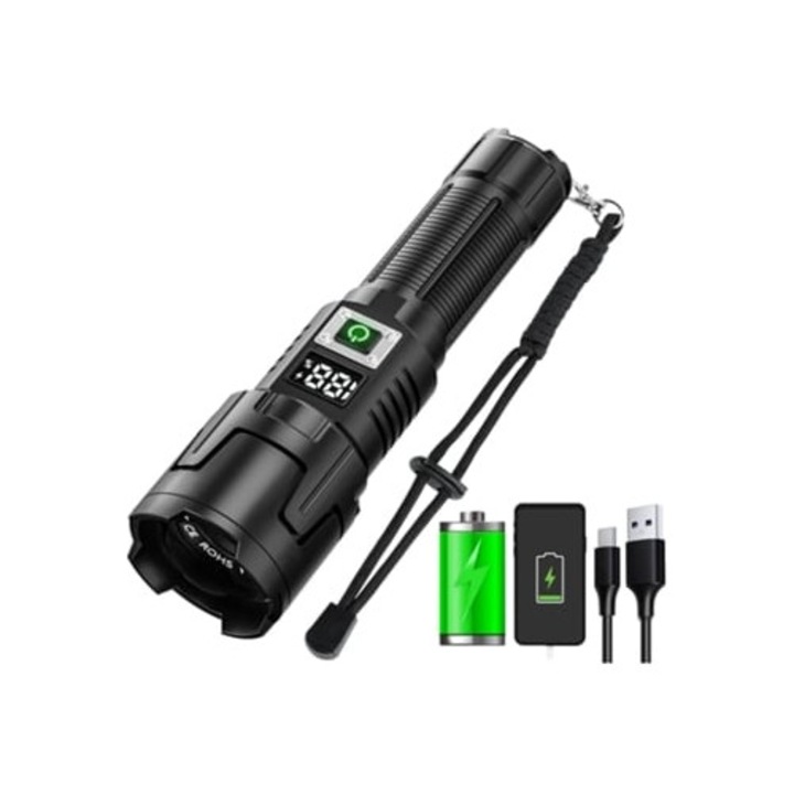 Акумулаторен LED фенер, DIGITALLAB, висока мощност, висока яркост, водоустойчив IPX6, 3 режима