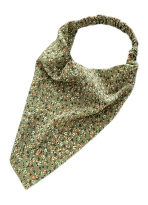 Esarfa triunghiulara cu model floral imprimat, bentita elastica, stil versatil