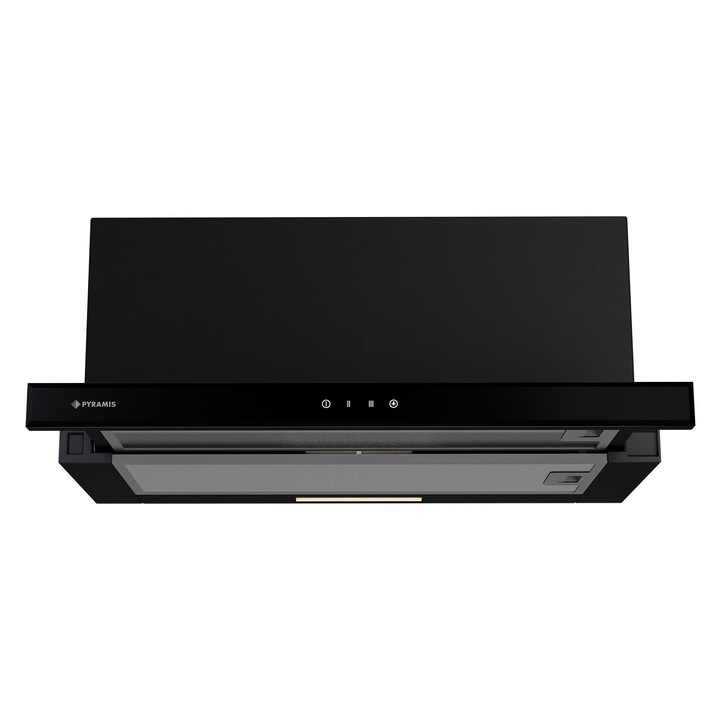 Hota telescopica Pyramis Turbo ERN 2056, Touch Control Display, putere de absorbtie 760mc/h, 1 motor turbo, 60cm, finisaj sticla neagra