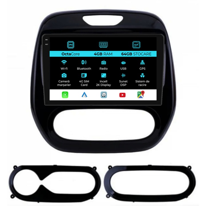Navigatie Dedicata Renault Captur (2013-2020), 2K, 4Gb Ram, 64Gb Stocare, CarPlay