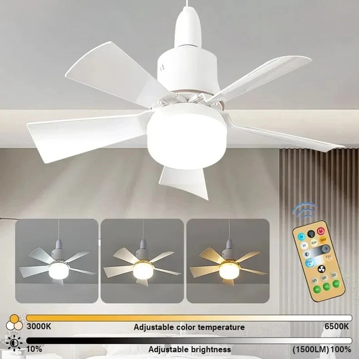 LED вентилатор за таван с димируемо дистанционно управление, E27 основа, 30W, черен