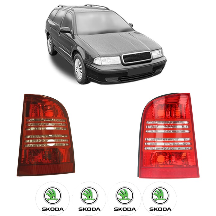 Set Stopuri Spate Stanga Dreapta SKODA OCTAVIA I Estate Van (1U5) din 2000-2010, Auto, DEPO, 4x Stickere auto cu SKODA