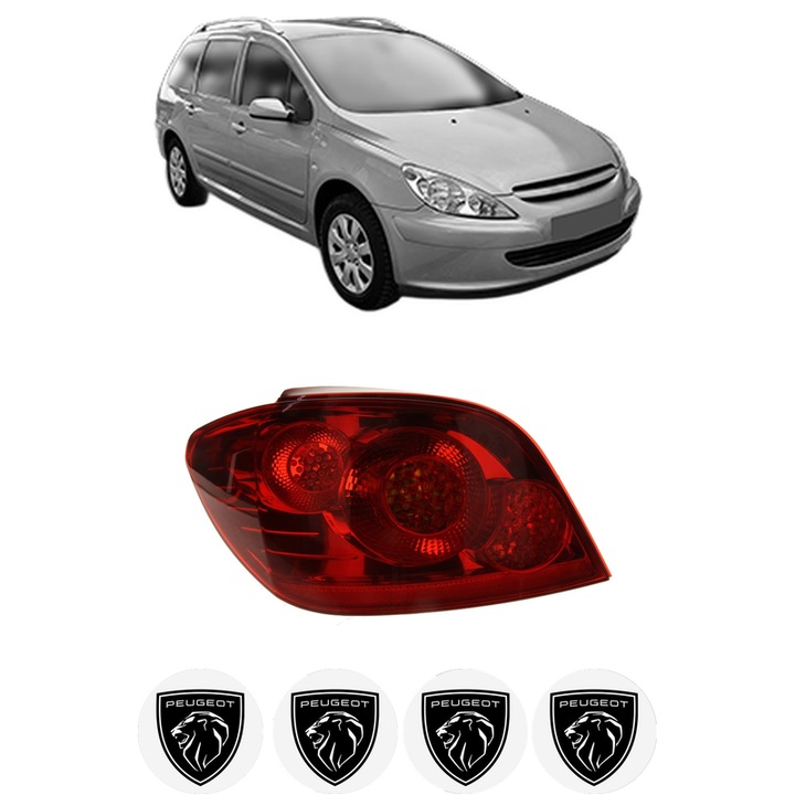 Lampa Stop Spate Stanga PEUGEOT 307 SW Estate Van (3E_, 3H_) din 2003-2009, Auto, DEPO, 4x Stickere auto cu PEUGEOT
