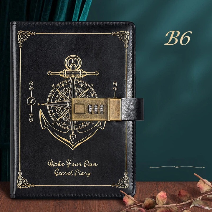 Vintage Black Faux Leather B6 Diary