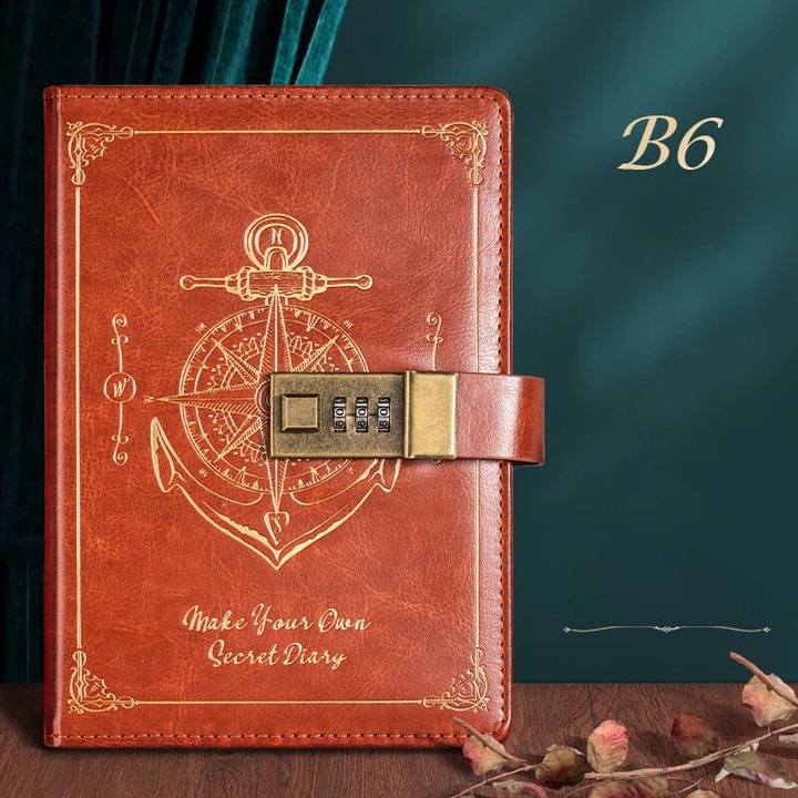 Caiet B6, jurnal din piele ecologica vintage, maro