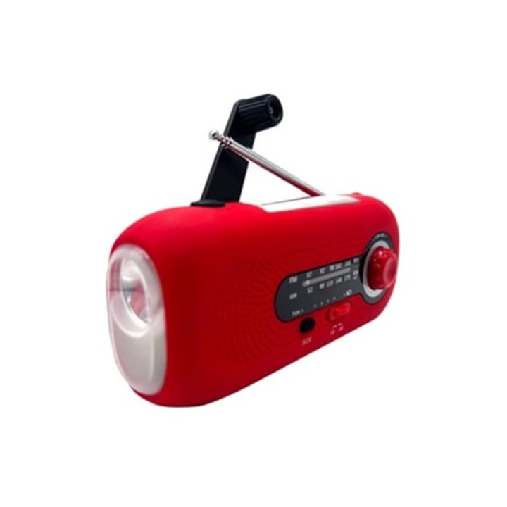 Radio portabil cu manivela si solar, GERTIZ, rosu, 2000mah